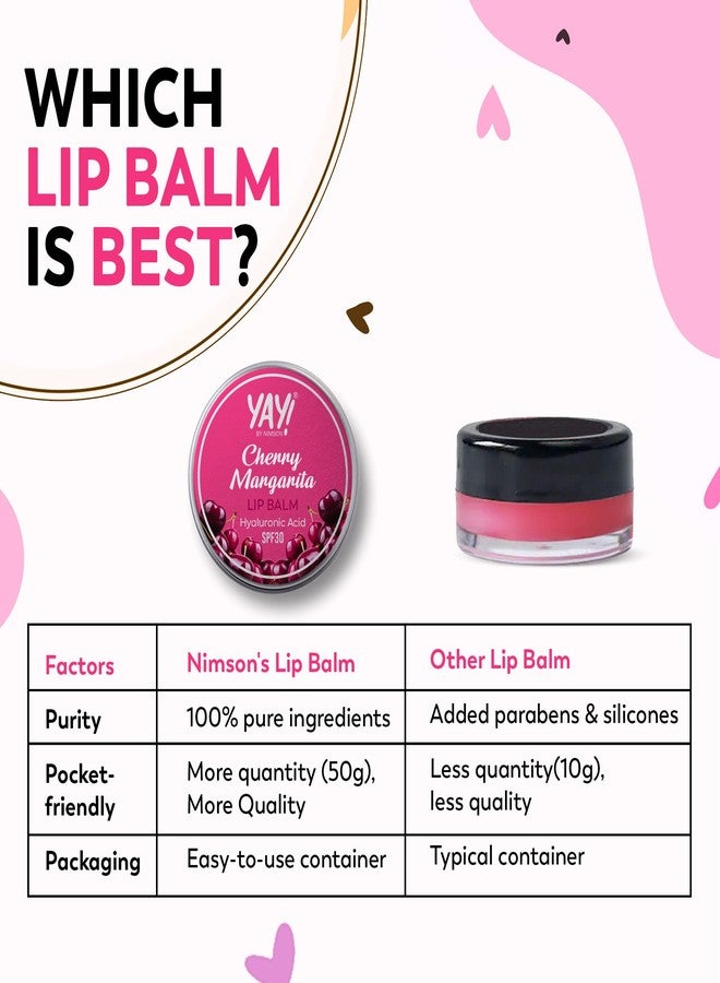 Nimson Yay! By Nimson Cherry Margarita Lip Balm, With Hyaluronic Acid with SPF 30, For Moisturised & Nourished Lips, Protects from Sun Damage, For Men and Women - 50g - Image 5